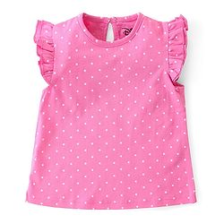 Babyhug Disney Single Jersey Knit  Dungaree with Frill Sleeve T-Shirt with Frill Detailing & Minnie Mouse Family  Print - Navy Blue & Pink