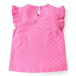 Babyhug Disney Single Jersey Knit  Dungaree with Frill Sleeve T-Shirt with Frill Detailing & Minnie Mouse Family  Print - Navy Blue & Pink