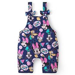 Babyhug Disney Single Jersey Knit  Dungaree with Frill Sleeve T-Shirt with Frill Detailing & Minnie Mouse Family  Print - Navy Blue & Pink