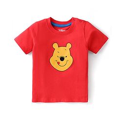 Babyhug Disney Cotton Knit Single Jersey Dungaree & Half Sleeve T-Shirt with Winnie the Pooh Print - Red