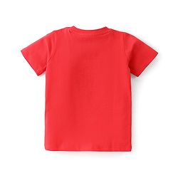 Babyhug Disney Cotton Knit Single Jersey Dungaree & Half Sleeve T-Shirt with Winnie the Pooh Print - Red