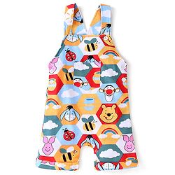 Babyhug Disney Cotton Knit Single Jersey Dungaree & Half Sleeve T-Shirt with Winnie the Pooh Print - Red