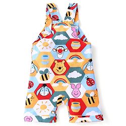 Babyhug Disney Cotton Knit Single Jersey Dungaree & Half Sleeve T-Shirt with Winnie the Pooh Print - Red