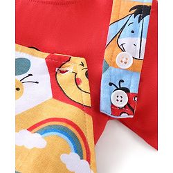 Babyhug Disney Cotton Knit Single Jersey Dungaree & Half Sleeve T-Shirt with Winnie the Pooh Print - Red