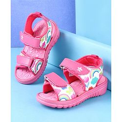 Cute Walk by Babyhug Sandals with Velcro Closure Rainbow Print - Pink