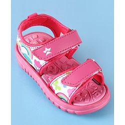 Cute Walk by Babyhug Sandals with Velcro Closure Rainbow Print - Pink