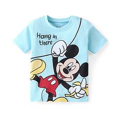 Babyhug Disney Single Jersey Knit Half Sleeves T-Shirt And Shorts Set With Mickey Mouse Graphics - Blue & Yellow