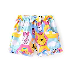 Babyhug Disney Cotton Knit Shorts with Winnie the Pooh Print & Bow Applique - Multicolour