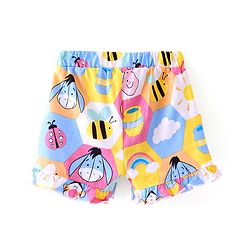 Babyhug Disney Cotton Knit Shorts with Winnie the Pooh Print & Bow Applique - Multicolour