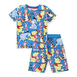 Babyhug Disney Cotton Knit Single Jersey Half Sleeve Night Suit With Winnie The Pooh Print - Blue