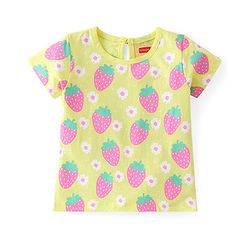 Babyhug Cotton Knit Half Sleeves Night Suit With Strawberries Print - Yellow