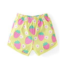Babyhug Cotton Knit Half Sleeves Night Suit With Strawberries Print - Yellow