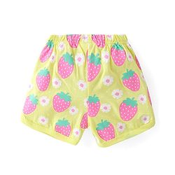 Babyhug Cotton Knit Half Sleeves Night Suit With Strawberries Print - Yellow