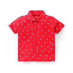 Babyhug Single Jersey Knit Half Sleeves Night Suit Musical Notes Print - Red