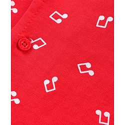 Babyhug Single Jersey Knit Half Sleeves Night Suit Musical Notes Print - Red
