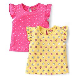 Babyhug 100% Cotton Knit Frill Sleeves Top With Polka Dot Print Pack Of 2 - Multicolor