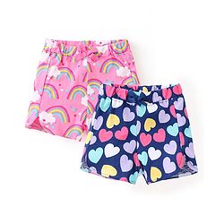 Babyhug Single Jersey Mid Thigh Shorts Rainbow & Hearts Print Pack of 2 - Multicolour