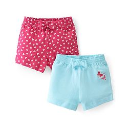 Babyhug Single Jersey Mid Thigh Shorts with Hearts and Butterfly Print Pack of 2 - Multicolour