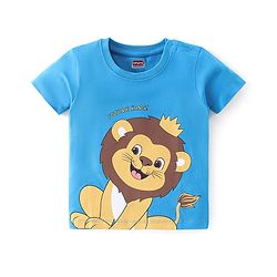 Babyhug 100% Cotton Knit Half Sleeves T-Shirt with Lion Graphics- Blue