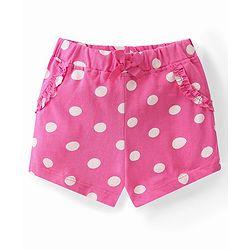 Babyhug Single Jersey Cotton Knit Mid Thigh Length Polka Dots & Strawberry Print Shorts Pack of 2 - Pink & Green