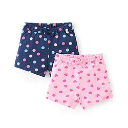 Babyhug Single Jersey Knit Mid Thigh Shorts with Polka Dot Print Pack of 2- Multicolor