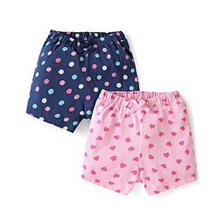 Babyhug Single Jersey Mid Thigh Shorts Heart & Polka Dots Print  Pack of 2 - Multicolour