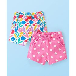 Babyhug Single Jersey Knit Mid Thigh Shorts with Polka Dot Print Pack of 2- Multicolor
