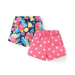 Babyhug Cotton Knit Mid Thigh Shorts with Polka Dot Print Pack of 2- Multicolor