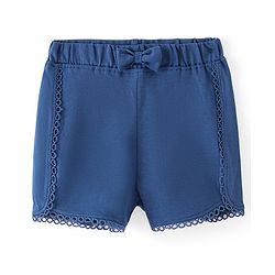 Babyhug Single Jersey Knit Mid Thigh Length  Shorts Solid Colour Bow Applique -  Navy