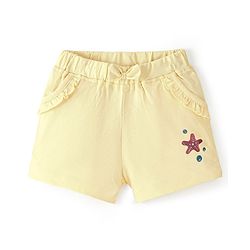 Babyhug Single Jersey Mid Thigh Length Shorts With Star Print - Yellow
