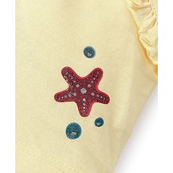 Babyhug Single Jersey Mid Thigh Length Shorts With Star Print - Yellow