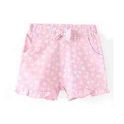 Babyhug Single Jersey  Knit Mid Thigh Length Shorts Heart Print Bow Applique - Pink