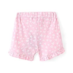 Babyhug Single Jersey  Knit Mid Thigh Length Shorts Heart Print Bow Applique - Pink