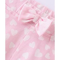 Babyhug Single Jersey  Knit Mid Thigh Length Shorts Heart Print Bow Applique - Pink