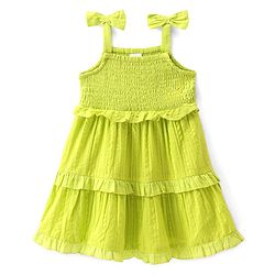Babyhug 100% Cotton Woven Sleeveless Frock with Floral Applique - Green
