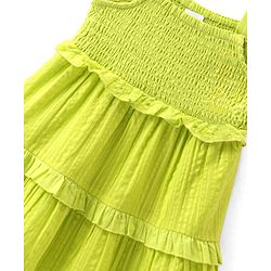 Babyhug 100% Cotton Woven Sleeveless Frock with Floral Applique - Green