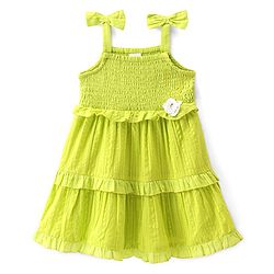 Babyhug 100% Cotton Woven Sleeveless Frock with Floral Applique - Green