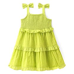 Babyhug 100% Cotton Woven Sleeveless Frock with Floral Applique - Green