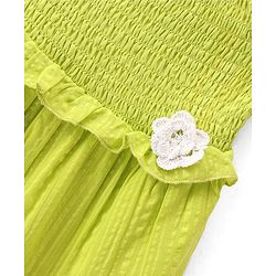 Babyhug 100% Cotton Woven Sleeveless Frock with Floral Applique - Green