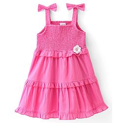Babyhug Cotton Woven Knit Sleeveless Frock with Floral Applique - Pink
