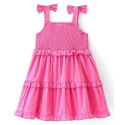 Babyhug Cotton Woven Knit Sleeveless Frock with Floral Applique - Pink
