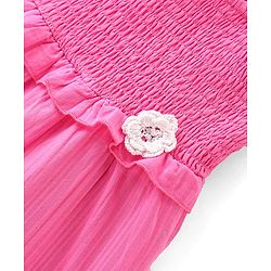 Babyhug Cotton Woven Knit Sleeveless Frock with Floral Applique - Pink