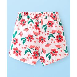 Babyhug Cotton Knit Single Jersey Mid Thigh Shorts Floral Print - Cream