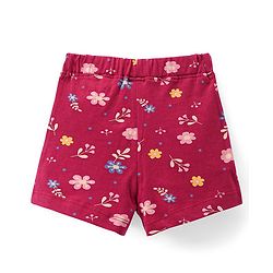 Babyhug Single Jersey Mid Thigh Floral Printed Shorts - Maroon