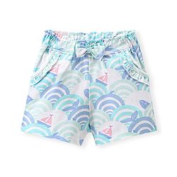 Babyhug Single Jersey Knit Mid Thigh Whale Printed Shorts - White & Blue