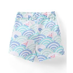Babyhug Single Jersey Knit Mid Thigh Whale Printed Shorts - White & Blue