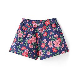 Babyhug Single Jersey Knit Mid Thigh Floral Printed & Bow Applique Shorts - Navy Blue