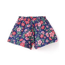 Babyhug Single Jersey Knit Mid Thigh Floral Printed & Bow Applique Shorts - Navy Blue