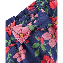 Babyhug Single Jersey Knit Mid Thigh Floral Printed & Bow Applique Shorts - Navy Blue