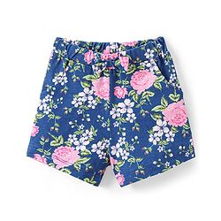 Babyhug Single Jersey Knit Mid Thigh Floral Printed Shorts - Navy Blue